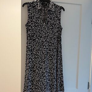 MSK Black and White Leaf Print Midi Dress
